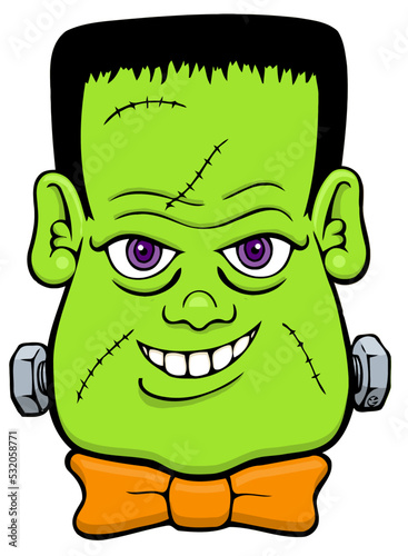 cartoon Frankenstein face with bow tie