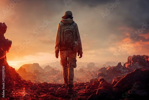 Adventurer in a Mars like landscape