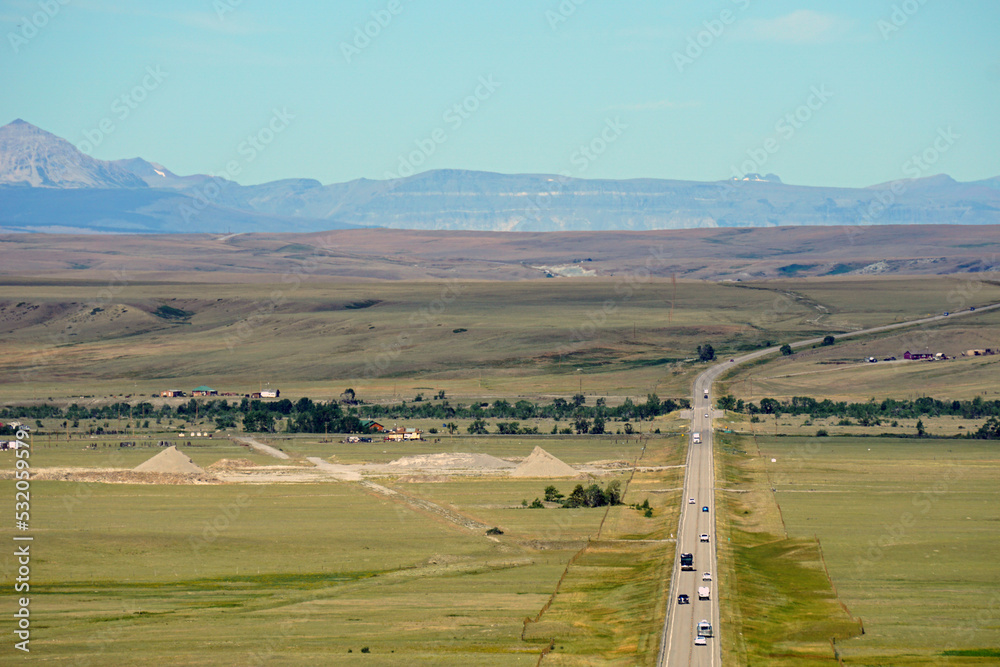 Road in Montana, distant mountains