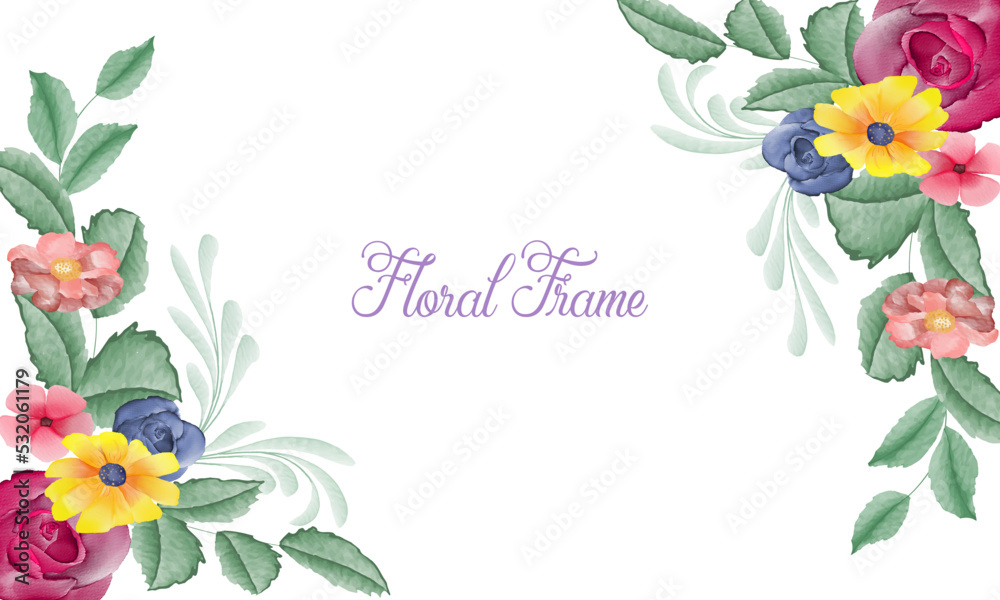 colorful watercolor floral frame background design