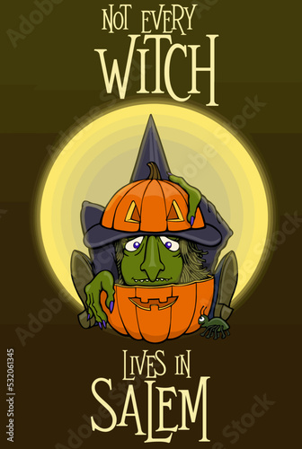 funny halloween witch design in a pumpkin