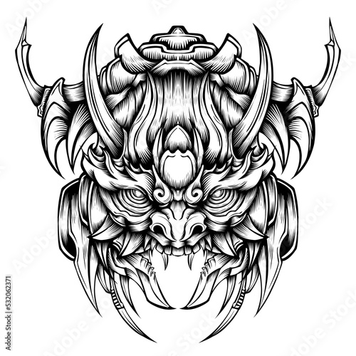 Oni mask tribal tattoo illustration vector