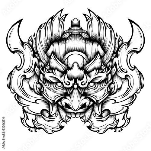 Oni mask tribal tattoo illustration vector