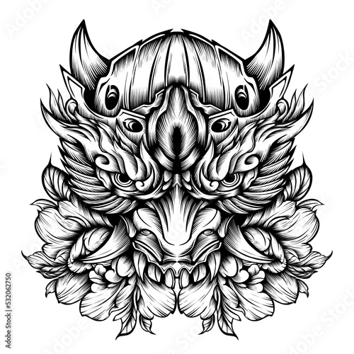 Oni mask tribal tattoo illustration vector