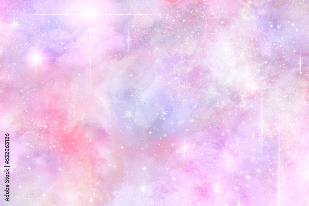 メルヘン かわいい ピンクの星空 手描き背景素材 パステルカラー