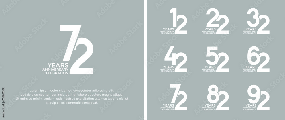 set of anniversary logotype white color on soft background for celebration moment