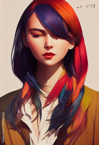 Beautiful illustration of office woman with colorful hair