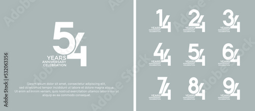 set of anniversary logotype white color on soft background for celebration moment