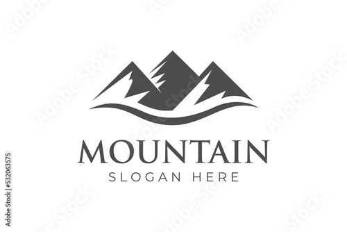 Black mountain outdoor logo design, mountain peaks, adventure hipster logo design inspiration vector symbol icon elements design