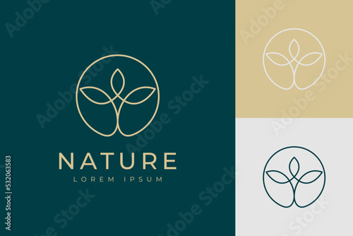 Abstract line tree logo vector symbol icon design. elegant simple flower or leaf floral elements for yoga, organic, bio, boutique, cosmetics, spa, natural store