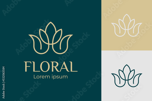 Abstract line flower lotus logo vector symbol icon design. elegant simple flower or leaf floral elements for yoga, organic, bio, boutique, cosmetics, spa, natural store