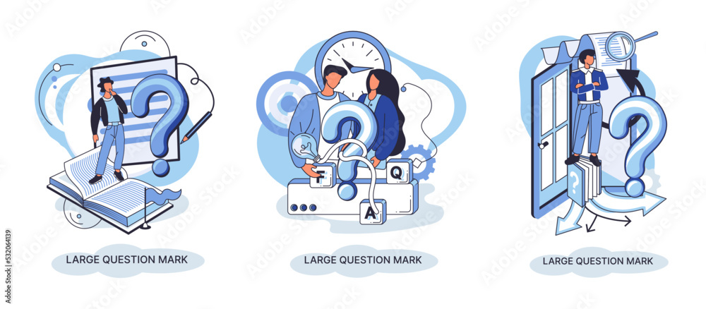 Fototapeta premium Ladge question mark metaphor. Problem and solution concept, question mark. Ask questions and receive answers. Online support center. Solving complex issues, why sign forum. FAQ frequently asked help