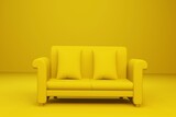 sofa with yellow pillows on a dark yellow background home decoration ideas digital 3d rendering illustration