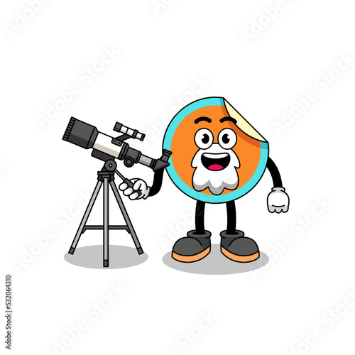 Illustration of sticker mascot as an astronomer