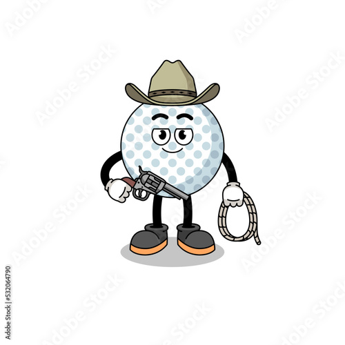 Character mascot of golf ball as a cowboy