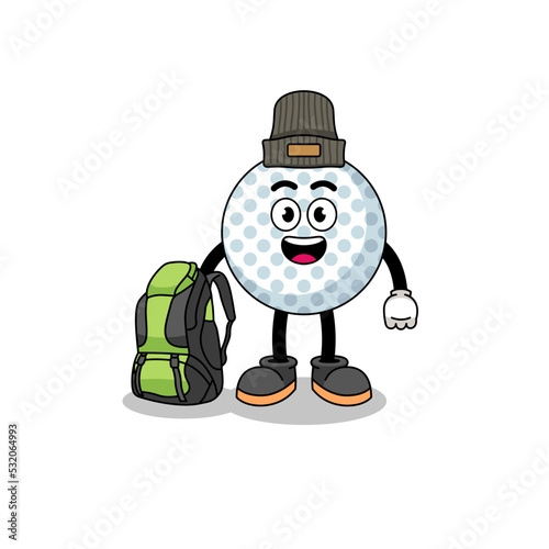 Illustration of golf ball mascot as a hiker