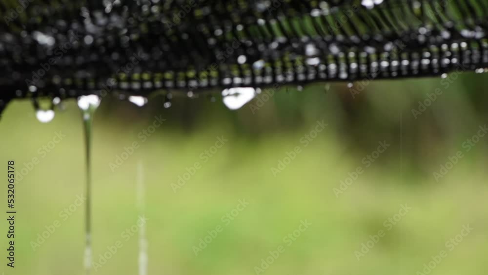 Raindrops are dripping at the bottom of the rain cover in a heavy rain atmosphere,abstract blurry background Raindrops are dripping at the bottom of the rain cover in a heavy rain atmosphere,abstract blurry background