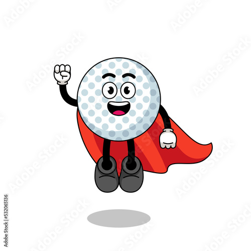golf ball cartoon with flying superhero