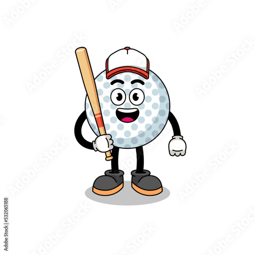 golf ball mascot cartoon as a baseball player