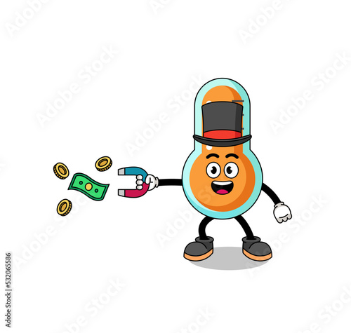 Character Illustration of thermometer catching money with a magnet