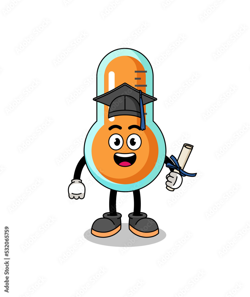 thermometer mascot with graduation pose