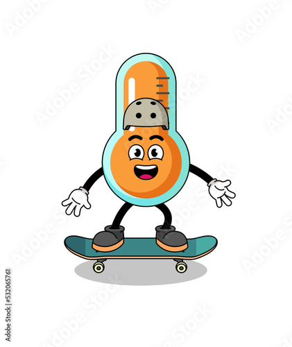 thermometer mascot playing a skateboard