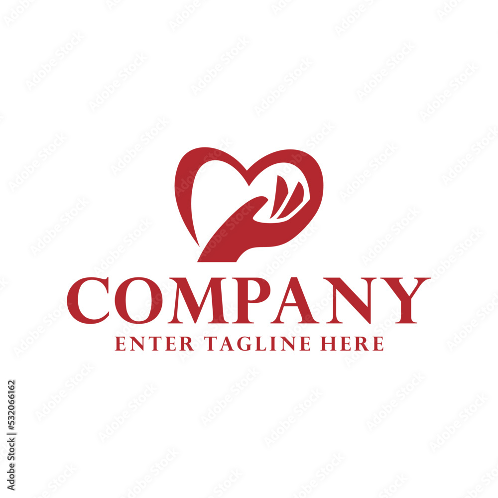 hand and heart logo design,hand vector, heart, affection sign, baby vector logo design, premium