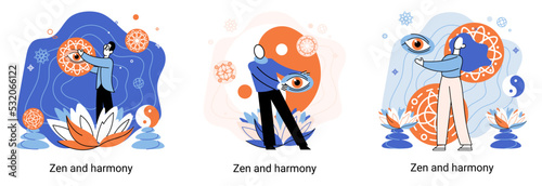 Zen and harmony metaphor, meditation practice. Balance, relaxation, mindfulness. Calm person relaxing. Yoga and spiritual practice, relax, recreation, healthy lifestyle. Japanese cult of mind and body