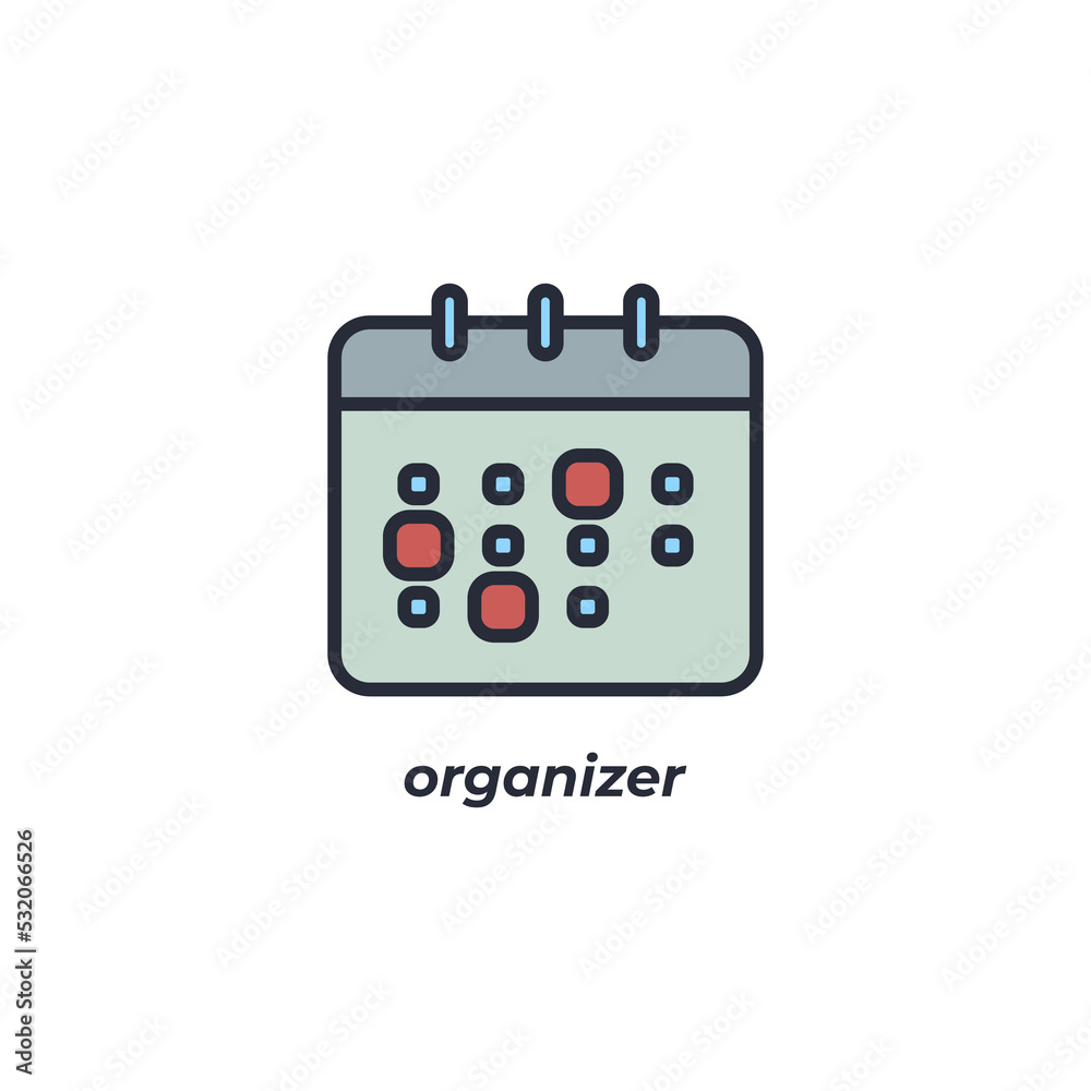 Vector sign of organizer symbol is isolated on a white background. icon color editable. Vector sign of organizer symbol is isolated on a white background. icon color editable.