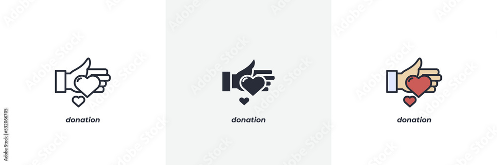 donation icon. Line, solid and filled outline colorful version, outline ...