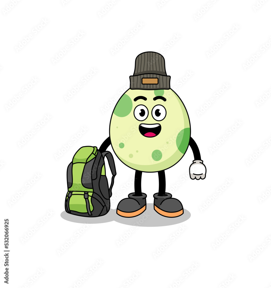 Illustration of spotted egg mascot as a hiker Illustration of spotted egg mascot as a hiker