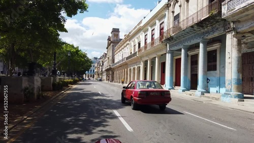 Traveling Along The Paseo del Prado Boulevard In Old Havana, Cuba. POV photo