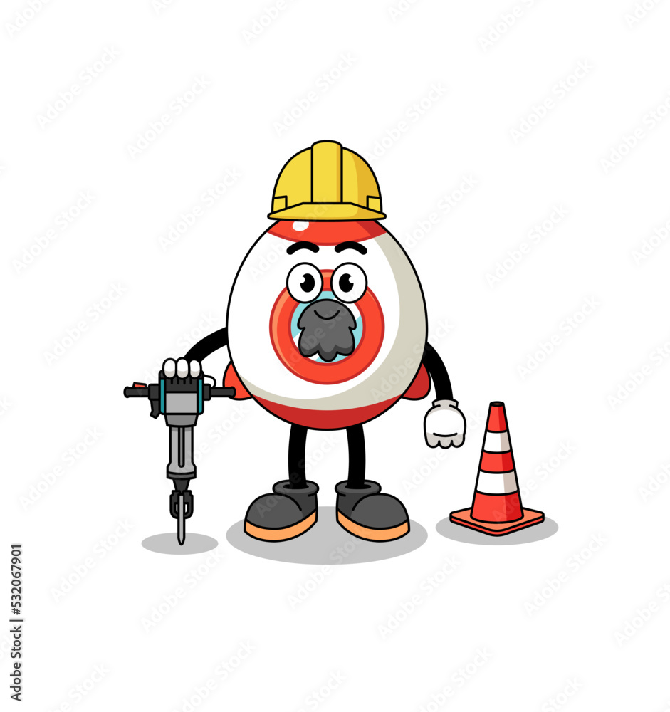 Character cartoon of rocket working on road construction Character cartoon of rocket working on road construction