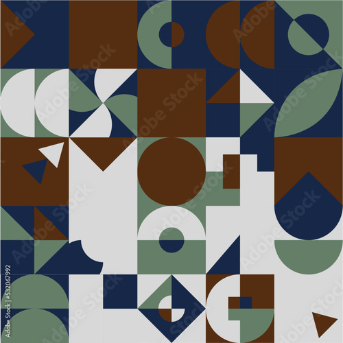 Abstract geometric Bauhaus pattern design. Vector circle, triangle and square lines color art design. Colorful Bauhaus background pattern.