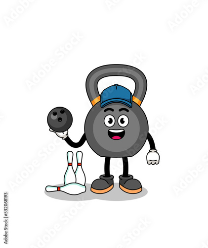 Mascot of kettlebell as a bowling player