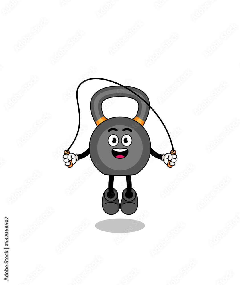 kettlebell mascot cartoon is playing skipping rope kettlebell mascot cartoon is playing skipping rope