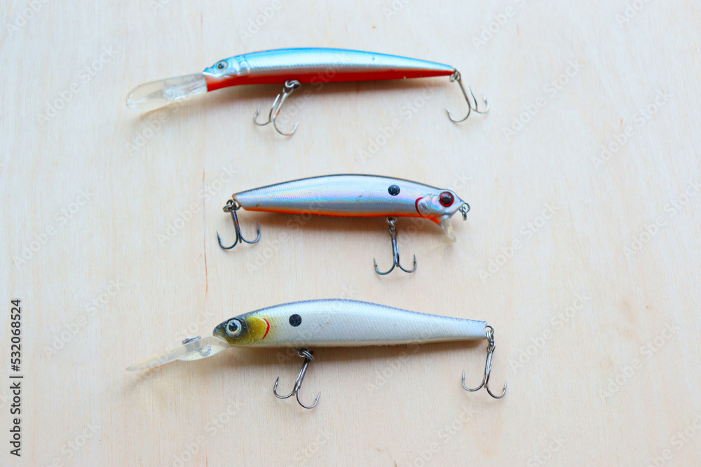 Set of fishing lures with triple hooks Set of fishing lures with triple hooks