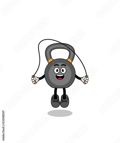 kettlebell mascot cartoon is playing skipping rope