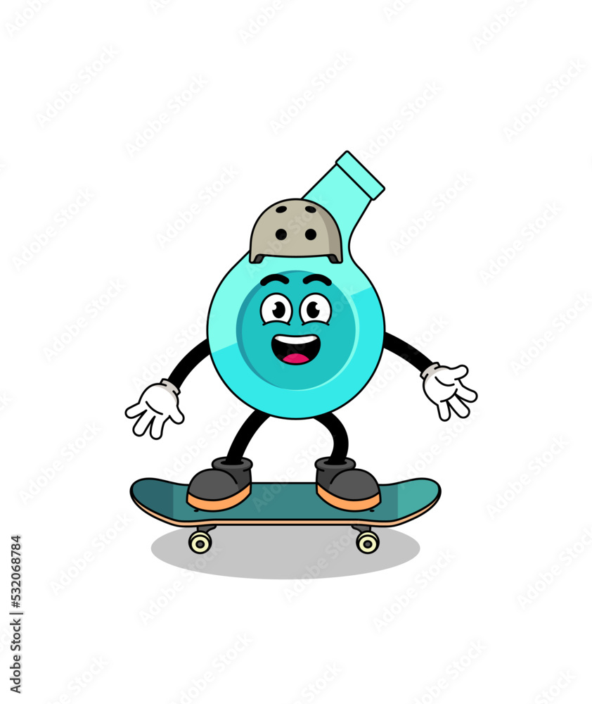 whistle mascot playing a skateboard