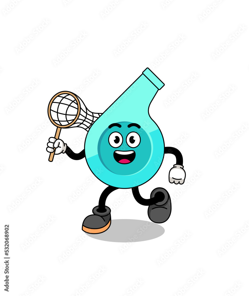 Cartoon of whistle catching a butterfly