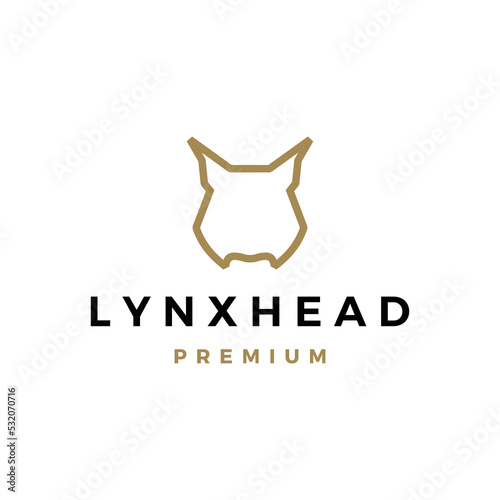 geometric lynx head gold logo vector icon line outline monoline