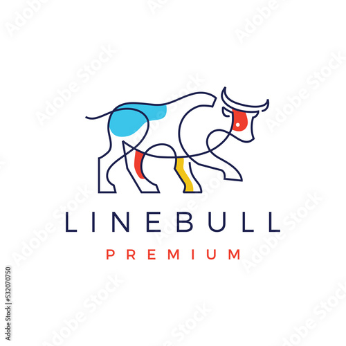 Bull Continuous Line Monoline Art Logo Vector Icon Illustration