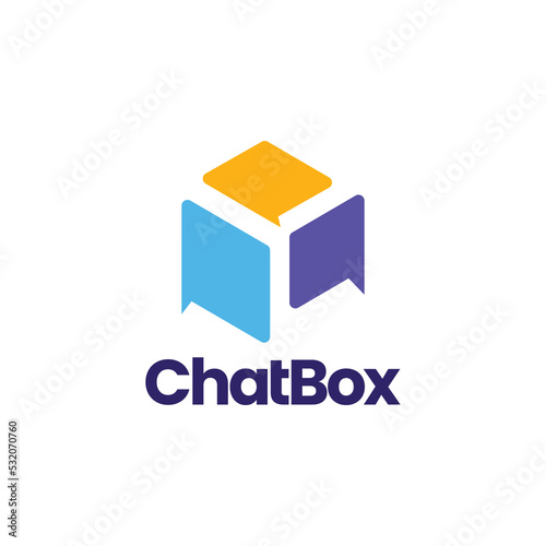 chat box cube social talk bubble vector logo icon template illustration