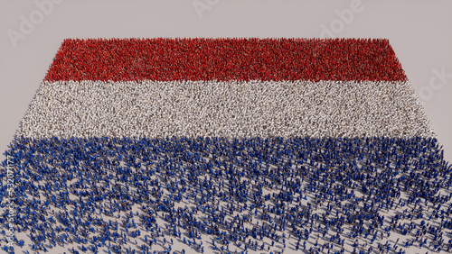 Dutch Flag formed from a Crowd of People. Banner of Netherlands on White. photo