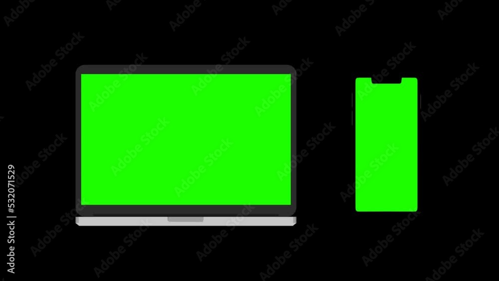 alpha channel file - Laptop and cellphone with green screen popping out animation alpha channel file - Laptop and cellphone with green screen popping out animation
