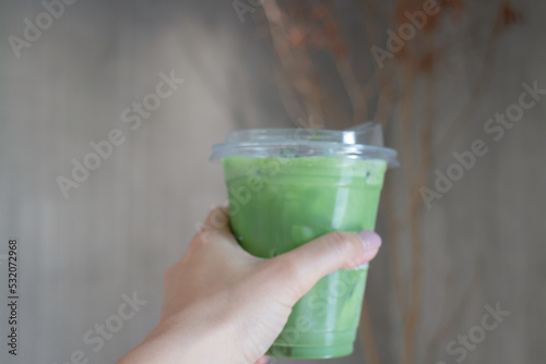 Premium matcha green tea cup drink