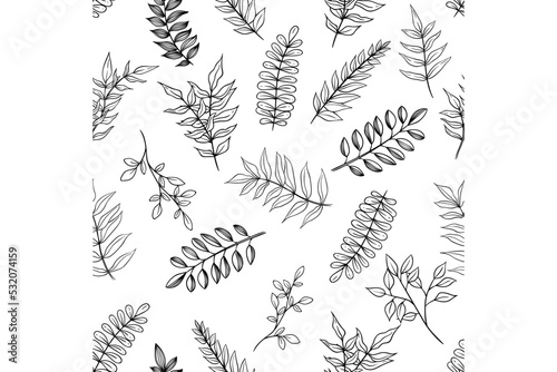 seamless pattern of branches with hand drawing style. vintage leaves hand drawn