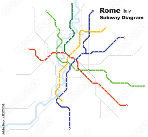 Layered editable vector illustration of the subway diagram of Rome,Italy.