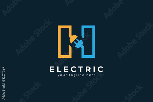 Letter H Electric Plug Logo, Letter H and Plug combination, flat design logo template, vector illustration