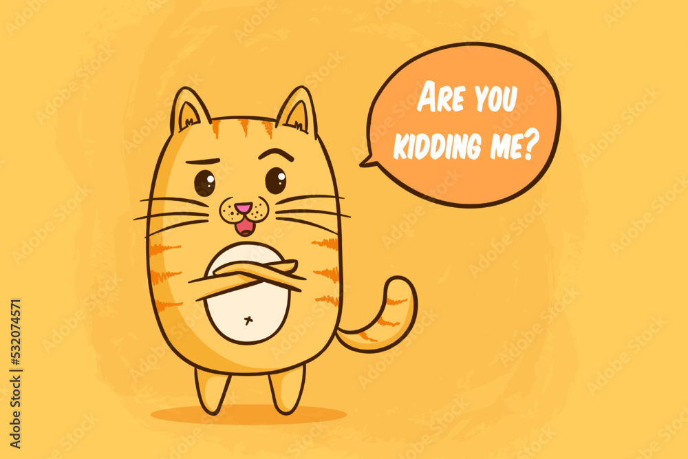cute orange cat talking with doodle style
